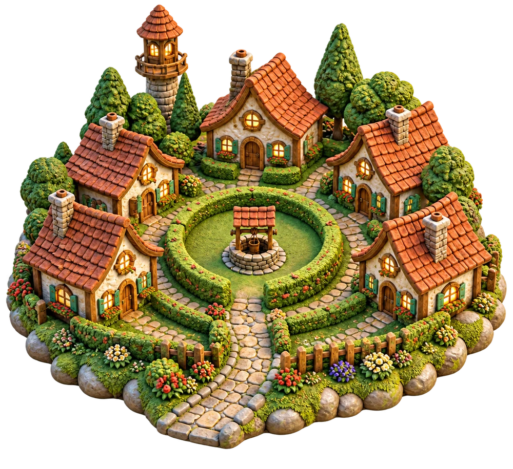 Clay miniature of the suspiciously perfect village