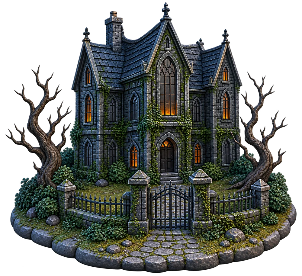 Clay miniature matching the dark Gothic Babbington Manor from the book cover