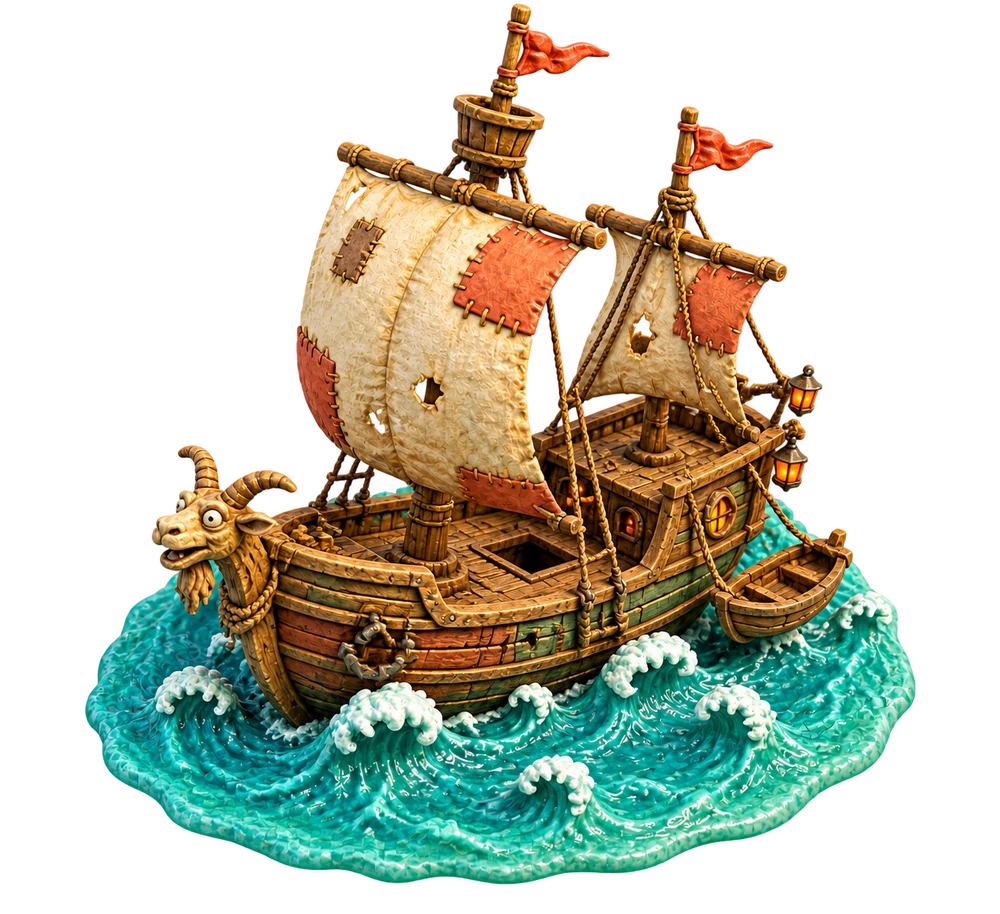 Clay miniature of the Rusty Tankard party's next pirate ship